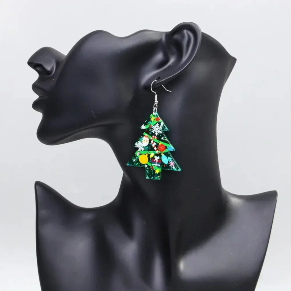 Glitter Christmas Tree Dangle Earrings NEW